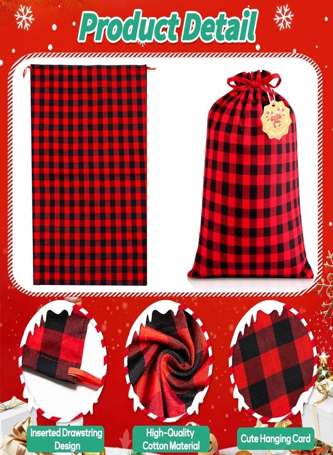 EggSun 12Pcs Christmas Drawstring Bags, Cotton Xmas Buffalo Plaid Sacks with 5Sizes, Red Green Wrapping Storage Bags with Kraft Tags for Christmas Reusable Gift Holiday Party Favors - Image 4